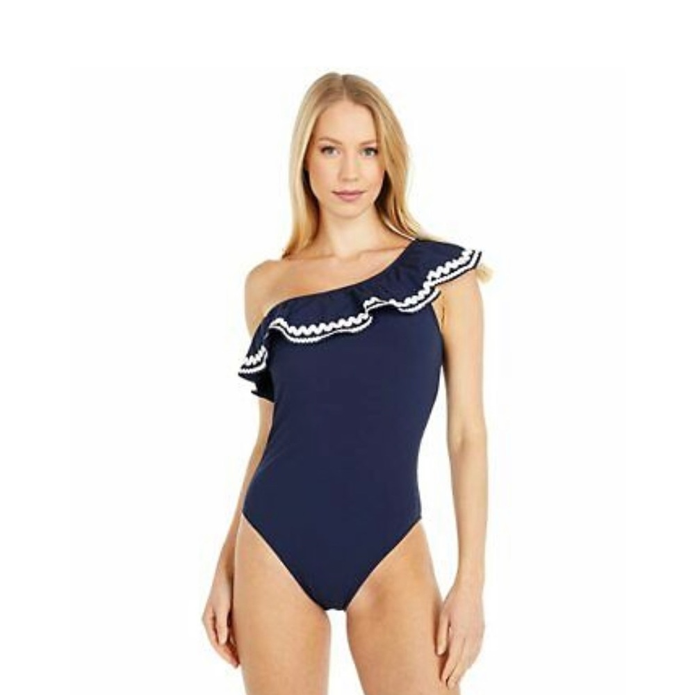 JCREW NWT One Shoulder Ruffled Trim One Piece